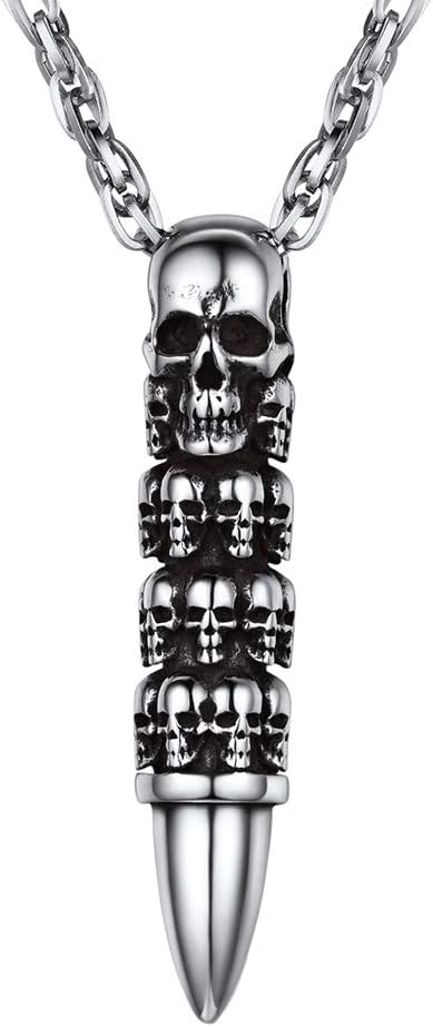 Skull Necklace for Men, Stainless Steel Skeleton Pendant Necklaces, Retro Hip Hop Punk Style, Gothic Halloween Jewelry, Come with Box