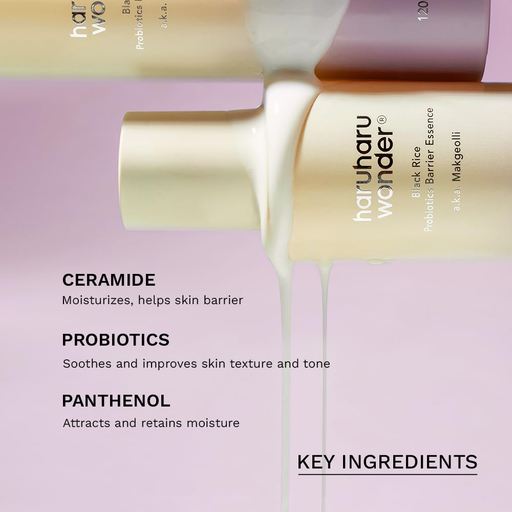 haruharu Wonder Black Rice Probiotics Barrier Essence, Skin Flooding & Layering, Strengthens Skin Barrier, Moisturizes, Glowy Radiant Skin, Ceramide & Panthenol, Holiday Stocking Stuffer, 4.05 fl.oz
