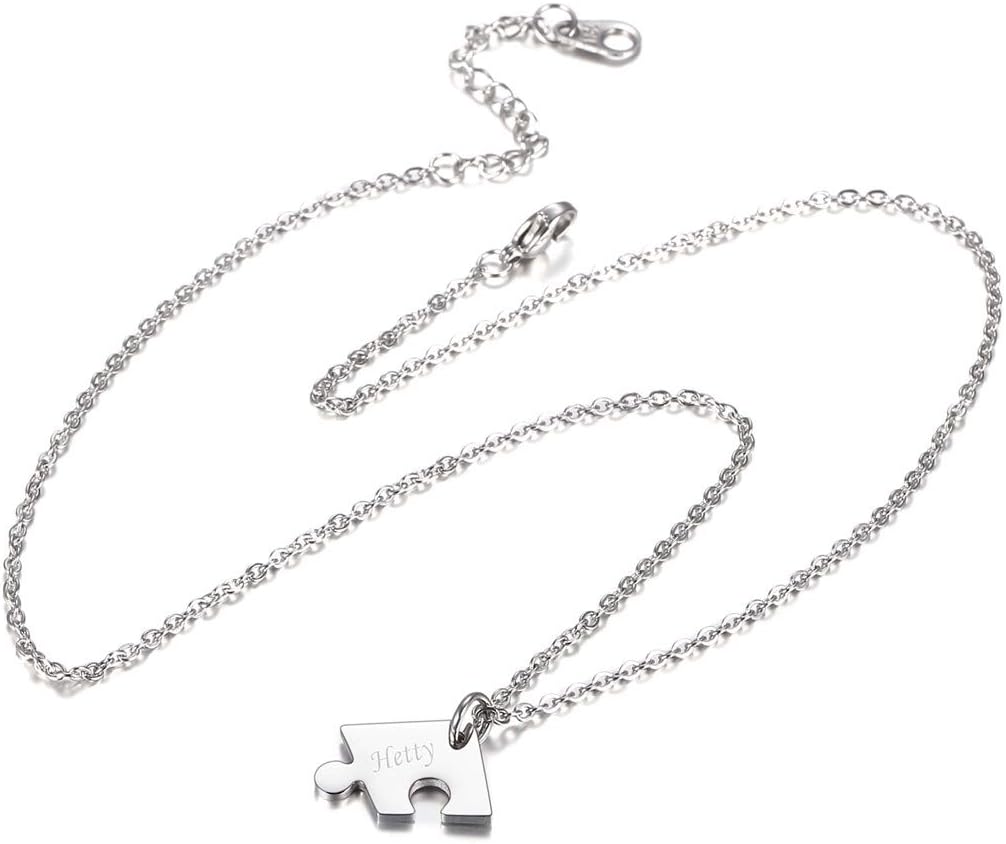 U7 BFF Necklace for 2/3/4/5/6 Women Girls Stainless Steel Personalized Family/Sibling/Friendship Jewelry Set Custom Best Friend Name Engrave Heart Puzzle Matching Pendant Necklaces