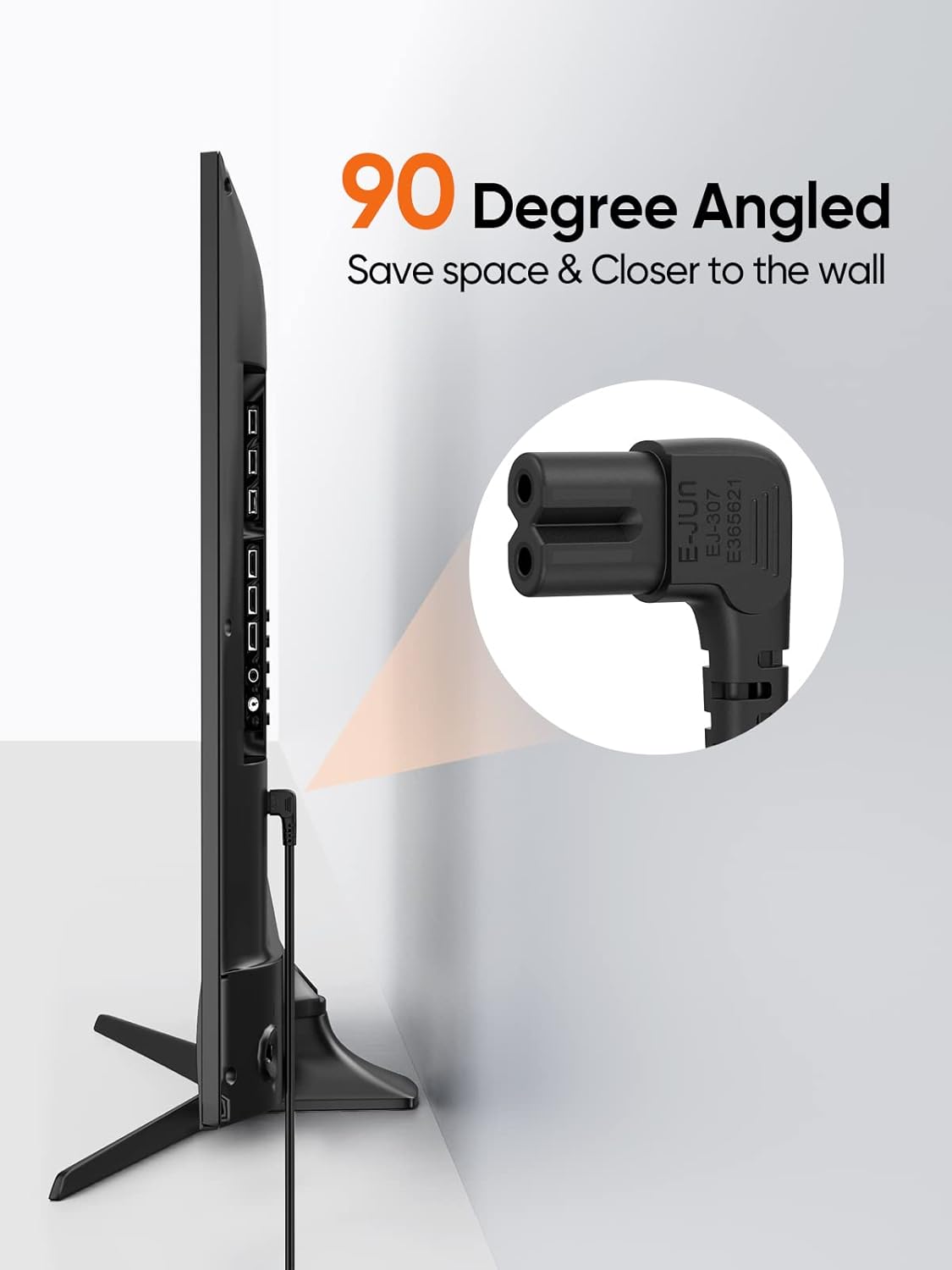 10 Feet 18 AWG Angled 2-Slot Non-Polarized Angle Power Cord for Samsung TV LG TCL Replacement (IEC320 C7 to Nema 1-15P), 3M