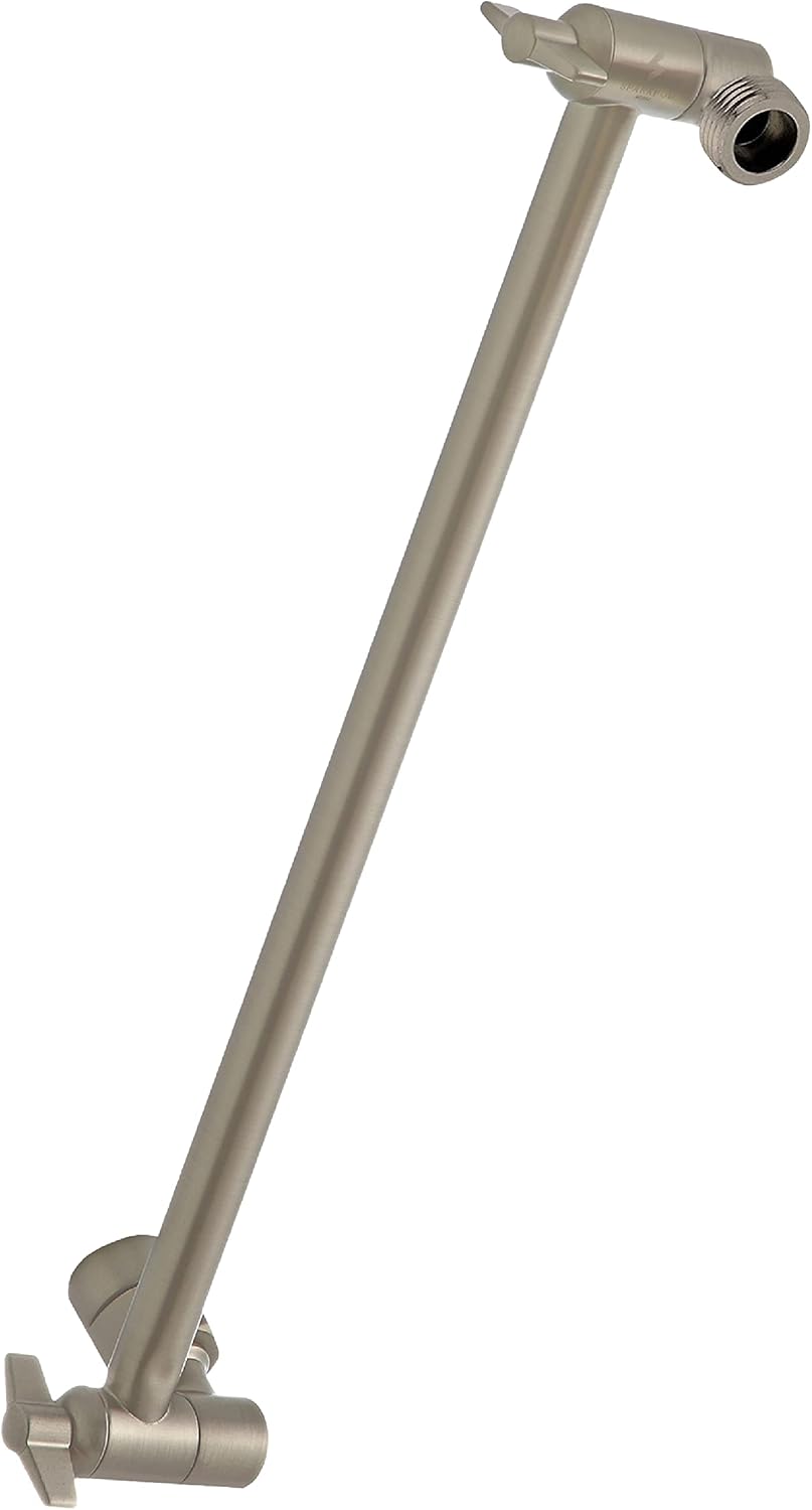 16inch Solid Brass Shower Head Extension Arm - Flexible Height Angle Adjustable Shower Arm Extension for Rain Showerheads with Sturdy Lock - Universal Pipe Connection (Midnight Black Matte)