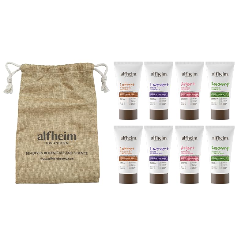Alfhei Trave Siz Hai Car Se Coffee Arga Oil Rosemar Lavende Shampo an Conditione Nourishin Refreshin Formul fo Al Hai Types 1.1 o Each