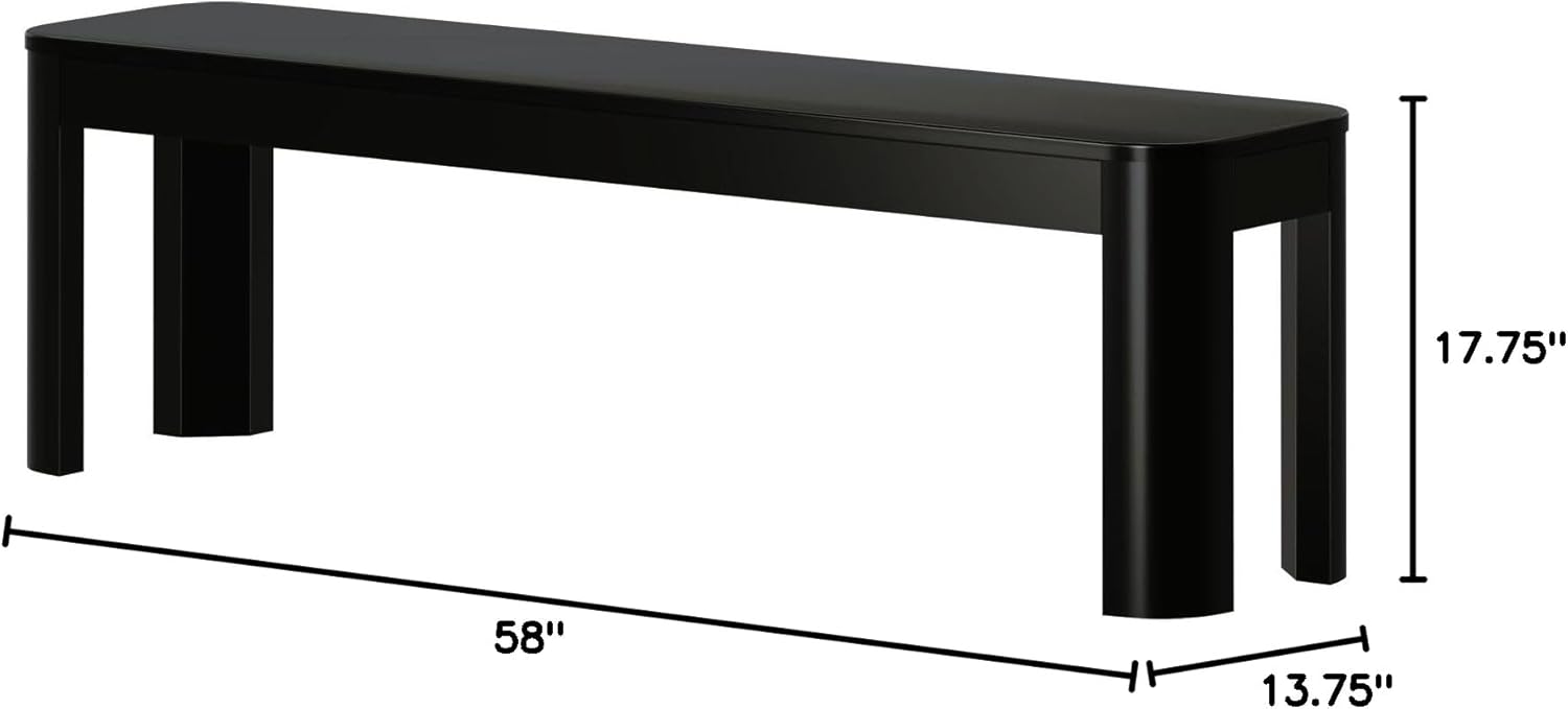 Plank+Beam Contour Bench, Modern Rounded 58 Inch Dining Bench, Bench for 72 Inch Kitchen Table, Black