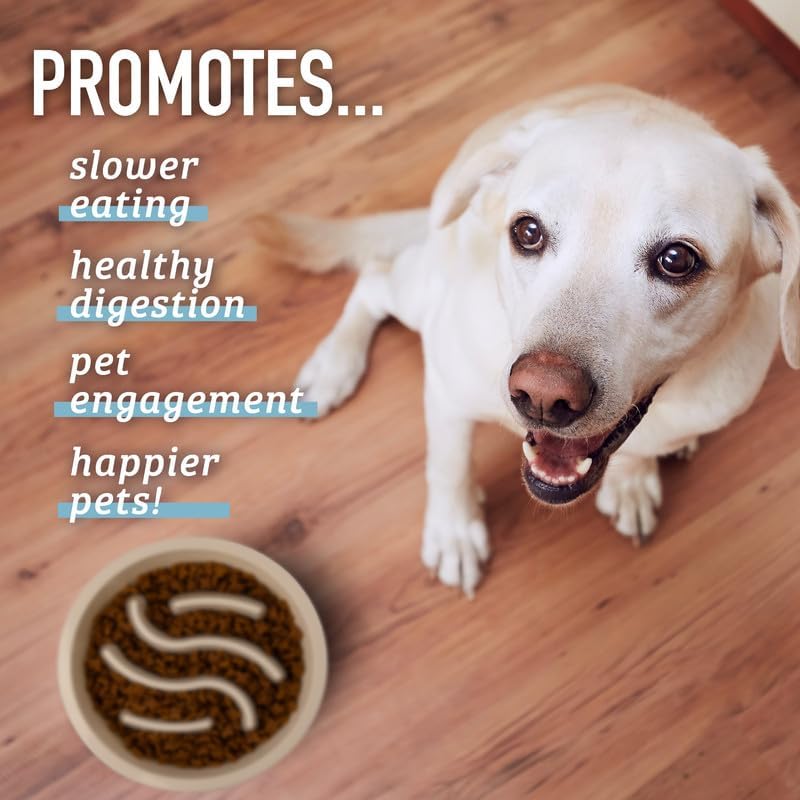 Leash Boss Slow Feeder Dog Bowls - 1.5 Cup, Puzzle Dog Food Bowl with Feeder Holes, Fits into Elevated Pet Feeders, Slow Eating for Large, Medium Small Sized Breeds, Blue
