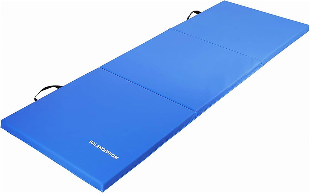 BalanceFrom 6x2 Feet 3-Panel Folding Gymnastics Mat ¨C 1.5-Inch Thick Pad with Vinyl Surface and Carrying Handles for Tumbling, Yoga, Pilates, Home Workouts, and Martial Arts
