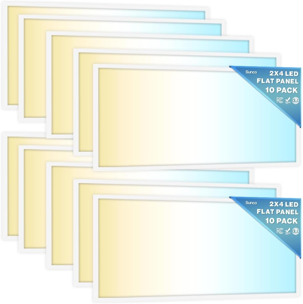 Sunco 10 Pack 2x4 LED Flat Panel Light Drop Ceiling Office Shop Commercial Warehouse Fixture, 6500 Lumens, Selectable Features, 30W/40W/50W, 4000K/5000K/6000K, Dimmable (0-10V), Dustproof ETL