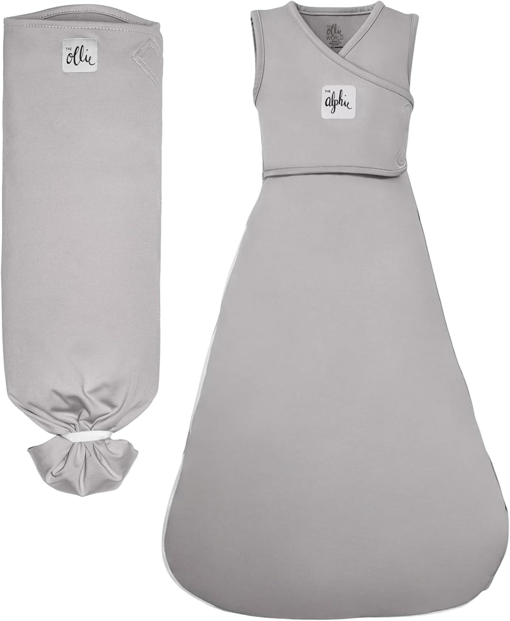 The Ollie Swaddle Alphie Sleep Pouch Baby Sleep Bundle – 3-Way Adjustable Newborn Swaddle Blanket and Wearable Sleep Sack | Moisture-Wicking, Buttery-Soft Fabric | Newborn to 14 Months (Stone)