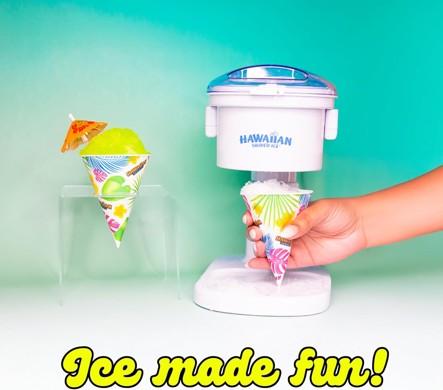 Hawaiia Shave Ic S70 Kid-Friendl Sno Con Machin Ki wit 3-16oz Syru Flavors Cherry Grape an Blu Raspberry Plu 2 Sno Con Cups 2 Spoo Straws an Blac Bottl Pourers