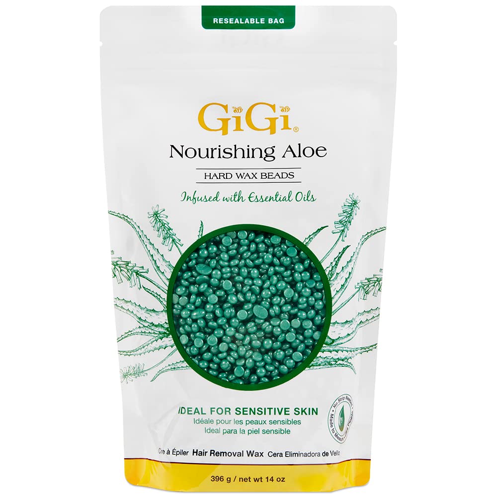 GiGi Hard Wax Beads for Sensitive Skin ¨C Nourishing Aloe, Wax Beads for Hair Removal, Perfect for Face, Body, Bikini, Brazilian Waxing, 14 oz