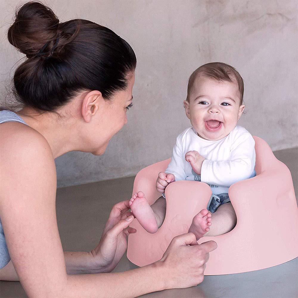 Bumbo Baby Floor Seat, Portable Infant Sit Up Activity Eating Chair with Tray Accessory, Pink - Feeding and Sitting Lounger for Babies and Infants Ages 3 to 12 Months