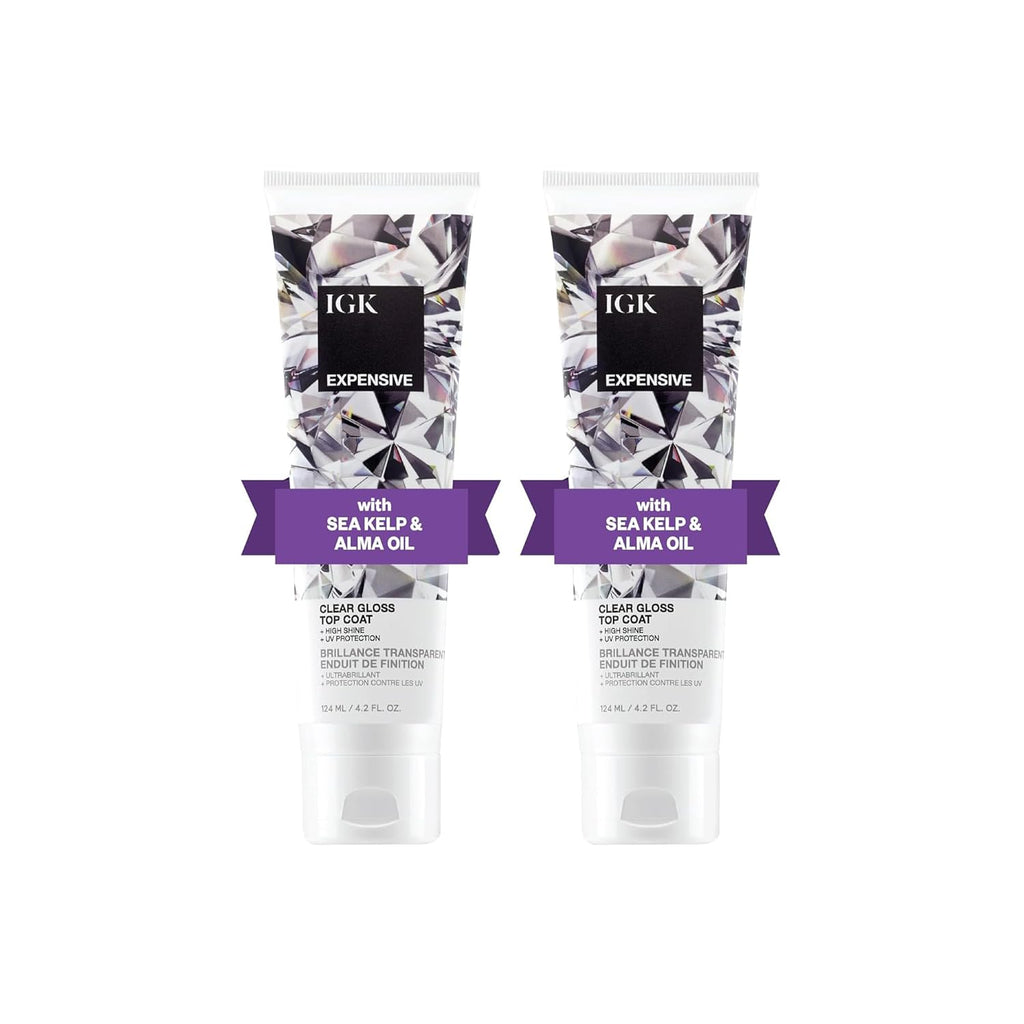 IGK EXPENSIVE Clear Gloss Top Coat | Shine + Strengthen + Smooth | Vegan + Cruelty Free | 4.2 Oz (Pack of 2)