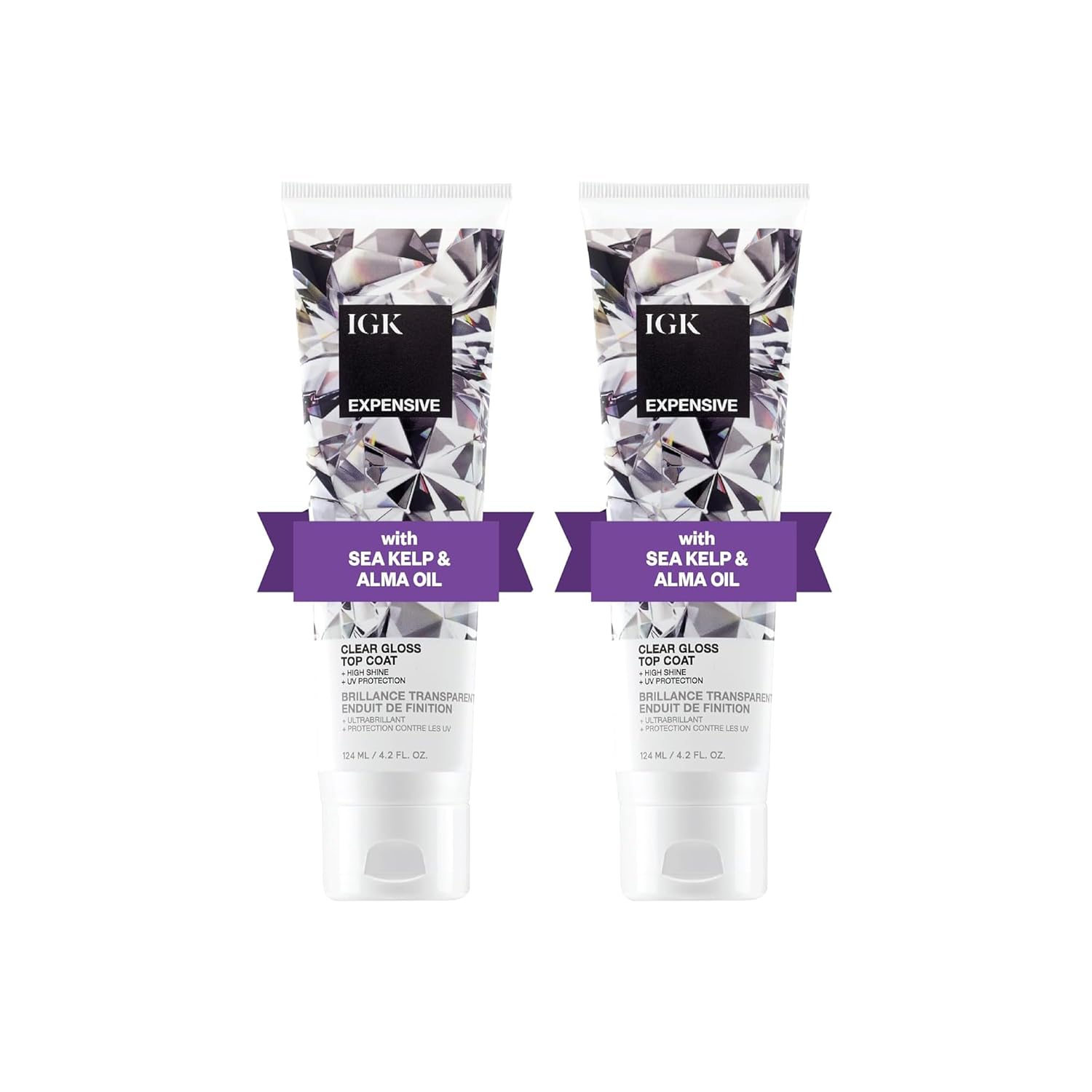 IGK EXPENSIVE Clear Gloss Top Coat | Shine + Strengthen + Smooth | Vegan + Cruelty Free | 4.2 Oz (Pack of 2)
