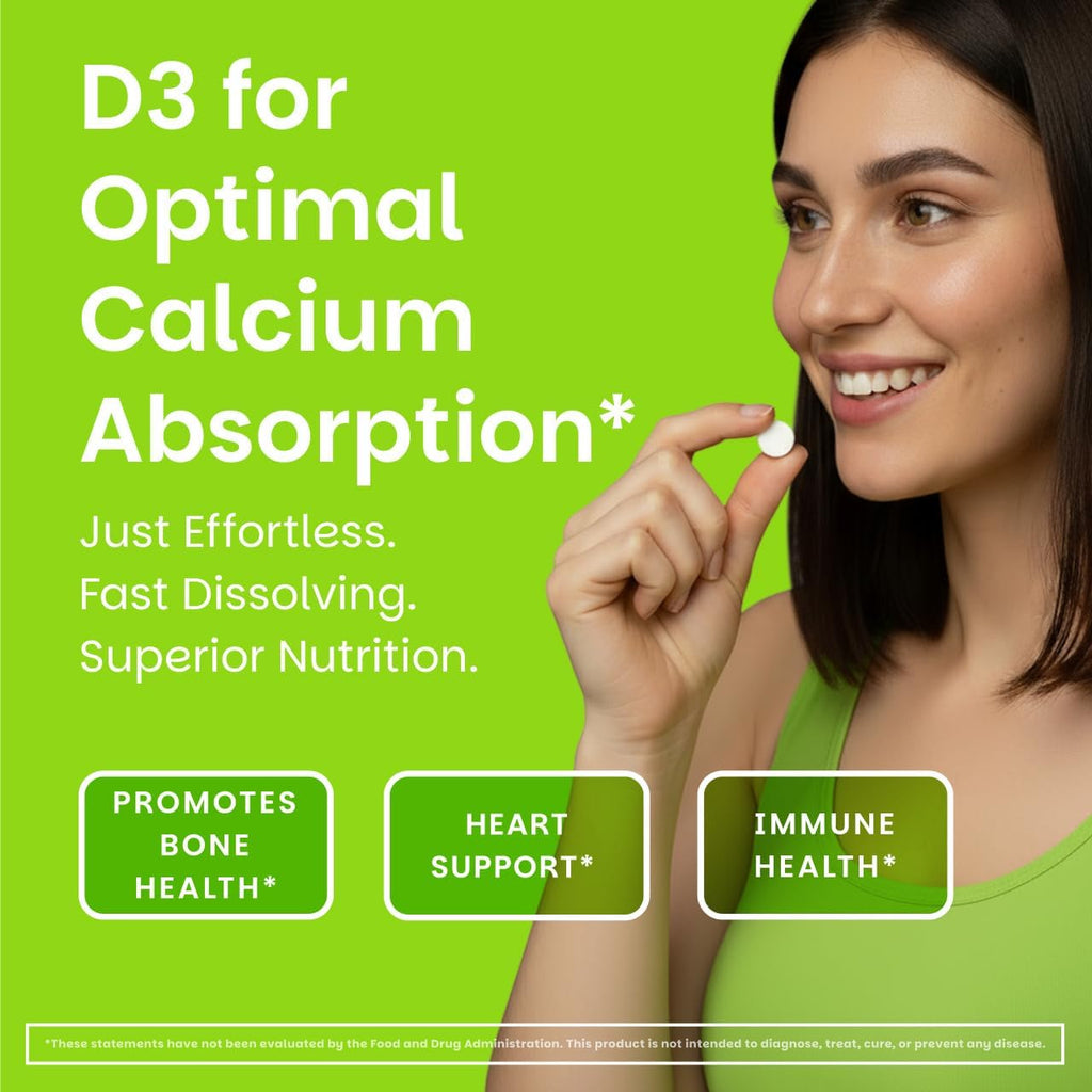 EZ Melts Dissolvable Vitamin D3 5,000 IU - Vegan Vitamin D Supplement for Bone Teeth Support - No Artificial Flavors - Plant-Based Non-GMO - Green Apple - 90 Dissolvable Tablets (90 Servings)