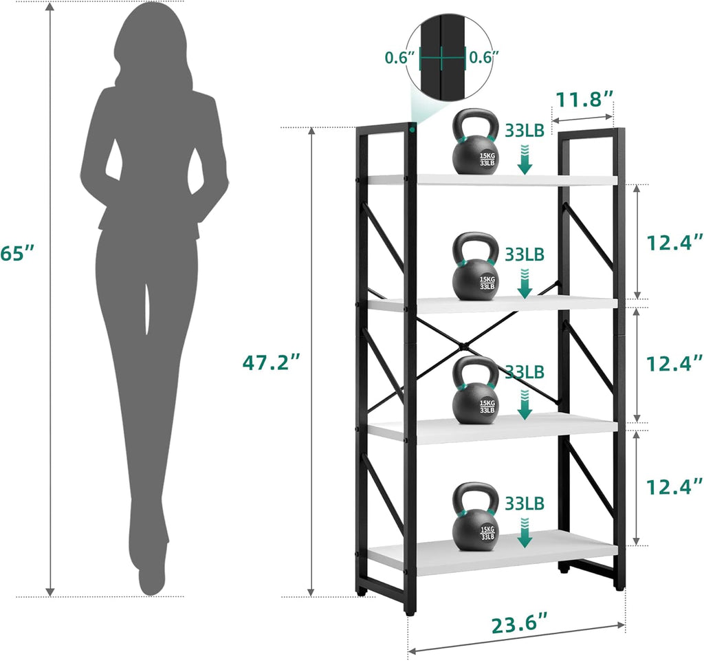 YITAHOME 4-Tier Bookshelf, Modern Free Standing 4 Shelf Bookcases and Bookshelves, Open Display Storage Book Shelves Book Rack Organizer Standing Shelving for Living Room Home Office, White