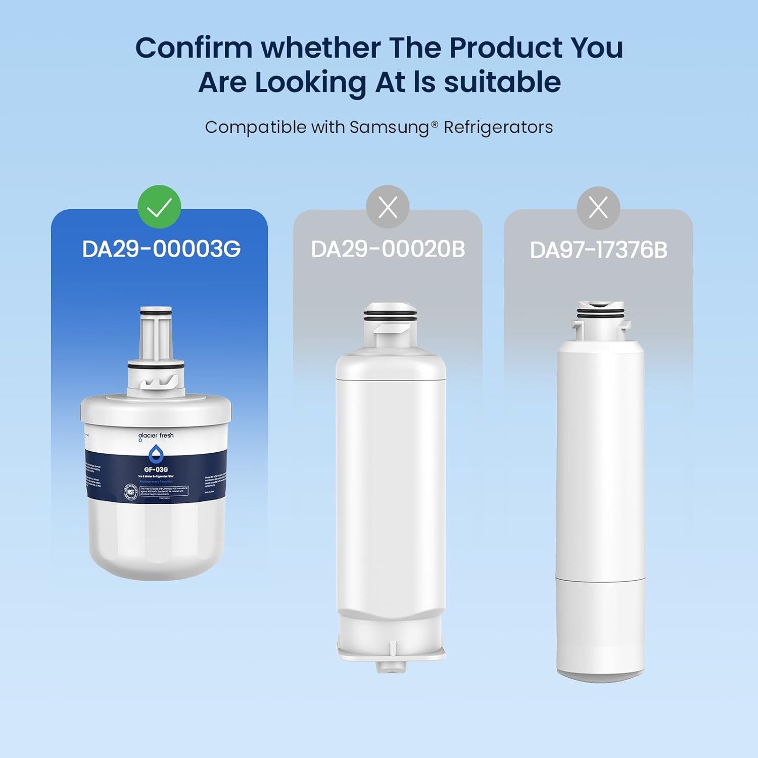GLACIER FRESH Replacement for DA29-00003G Water Filter, Compatible with Samsung* Aqua-Pure Plus, DA29-00003F, DA29-00003B, HAFCU1, RFG237AARS, FMS-1, RS22HDHPNSR, RSG257AARS, WSS-1, 3 Pack