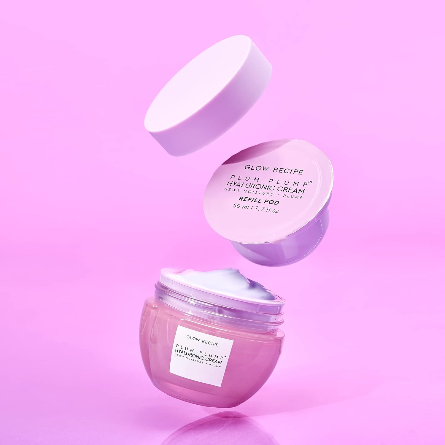 Glow Recipe Plum Plump Hyaluronic Acid Face Cream, Refill - Hydrating, Firming Plumping Facial Moisturizer for Women Men - Korean Skin Care with Polyglutamic Peptides for Dry Skin Wrinkles (50ml)