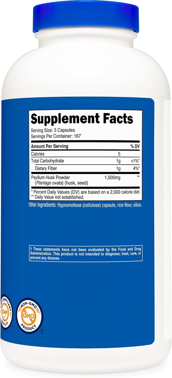 Nutricost Psyllium Husk 1500mg Per Serving, 500 Capsules - Non-GMO Gluten Free