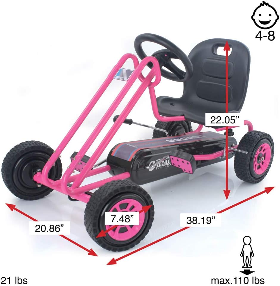 hauck Kids Pedal Go Kart, 4 Wheel Bike Cart, Ages 4-8, Lightning Ride, Pink - Outdoor Bicycle Karts with Plastic Wheels for Boys and Girls