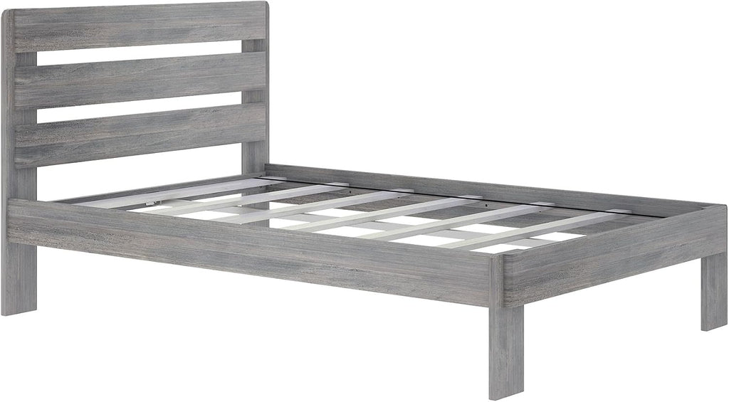 Max & Lily Modern Farmhouse Platform Bed with Plank Headboard, Full, Driftwood