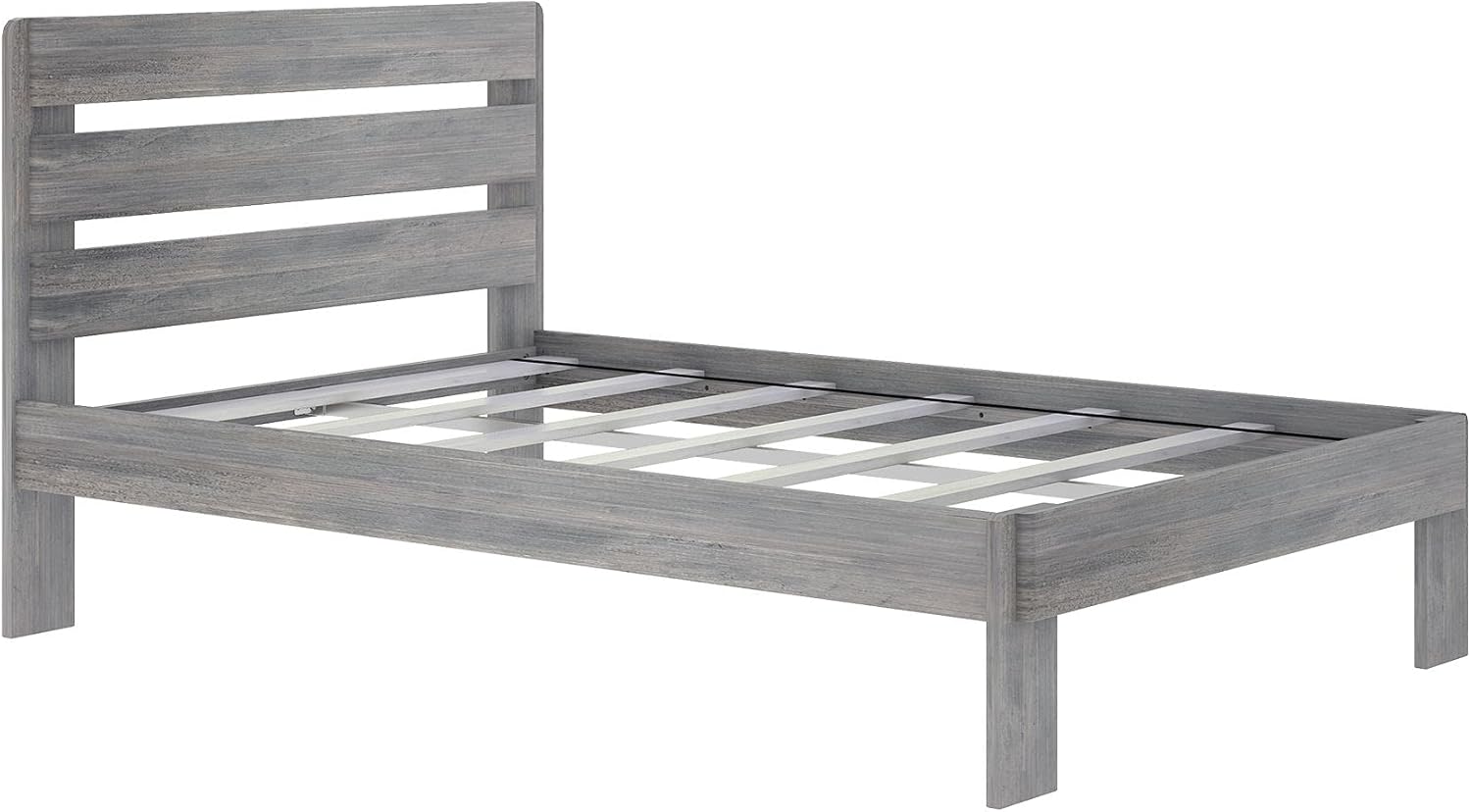 Max & Lily Modern Farmhouse Platform Bed with Plank Headboard, Full, Driftwood
