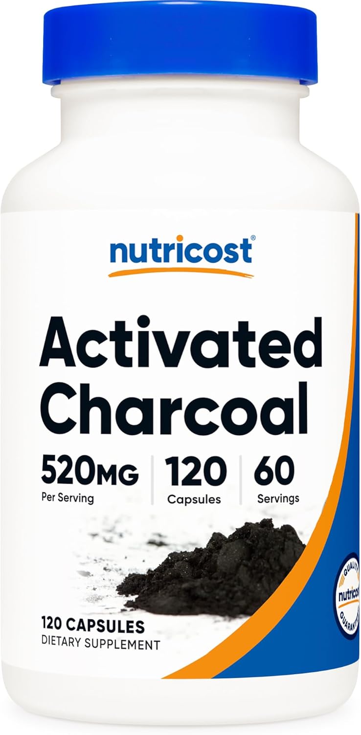 Nutricost Activated Charcoal 520mg, 120 Capsules - Premium Powder, Non-GMO & Gluten Free (3 Bottles)