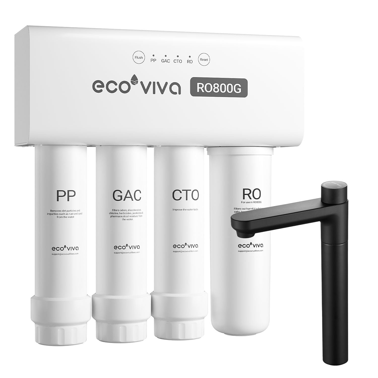 Ecoviv UnderSin Revers Osmosi R 800GP Wate Filte Filtratio System Alkalin Wate p 7-8 8-Stag Filtration 3: Pure-to-Drai Filter