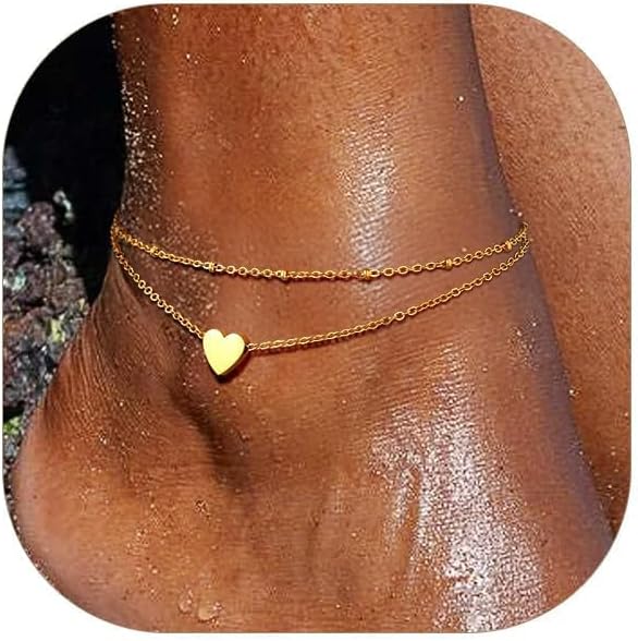 ChainsPro Womens S925 Sterling Silver Adjustable Anklet, Heart/Moon/Handcuff Ankle Bracelet,Summer Foot Jewelry, Stainless Steel/Gold Plated(Send Gift Box)