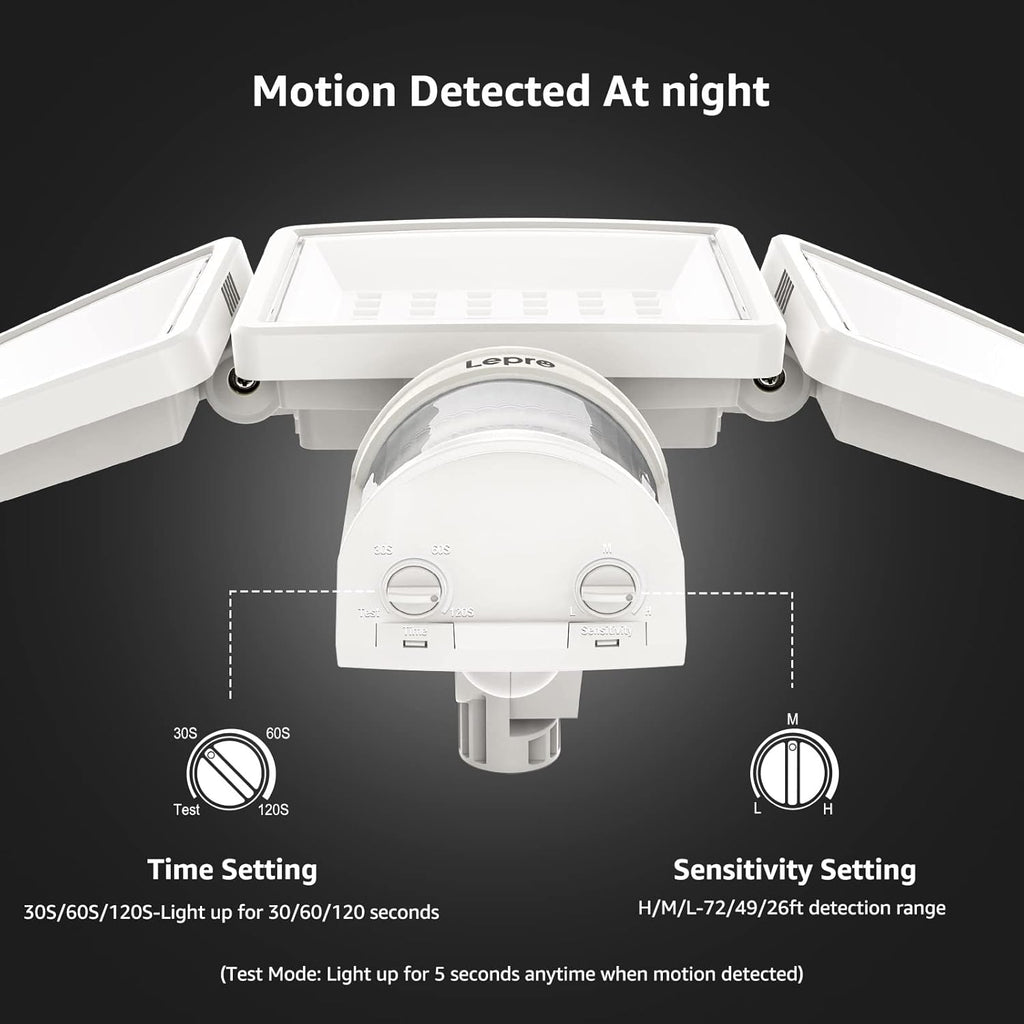 Lepro LED Security Lights, Outdoor Motion Sensor Light, Flood Lights with 3 Adjustable Heads, 270¡ã Wide Lighting Angle, 27W 3200LM Super Bright, IP65 Waterproof for Yard Porch Garage, White