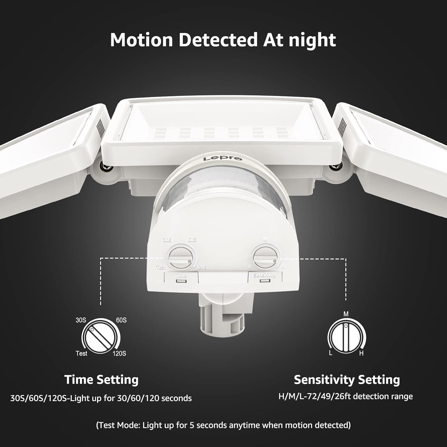 Lepro LED Security Lights, Outdoor Motion Sensor Light, Flood Lights with 3 Adjustable Heads, 270¡ã Wide Lighting Angle, 27W 3200LM Super Bright, IP65 Waterproof for Yard Porch Garage, White