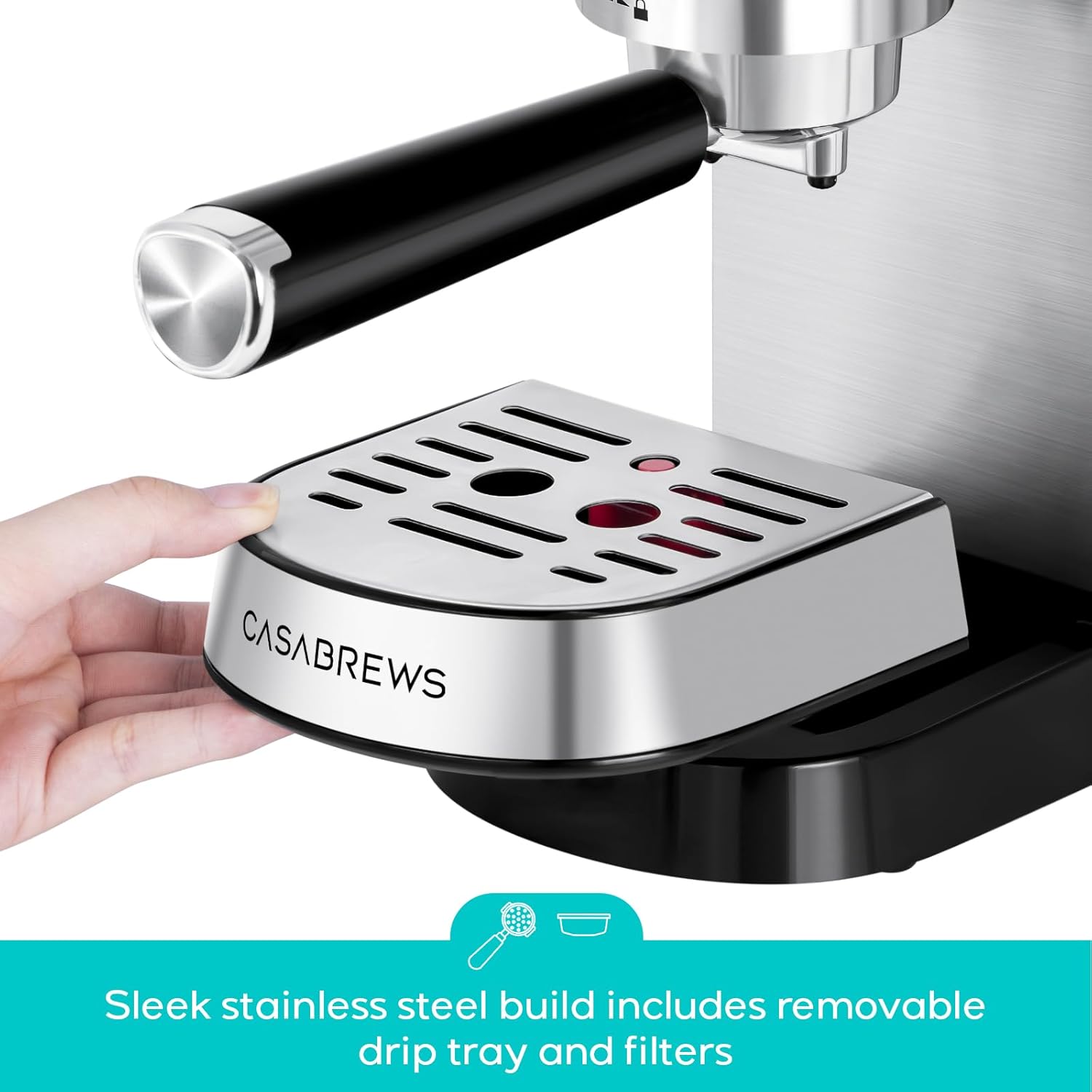 CM5418 Espresso Machine 20 Bar, Compact Espresso Maker with Steam Milk Frother, Stainless Steel Coffee Machine with 34oz Removable Water Tank for Cappuccino, Gift for Women or Men, Silver