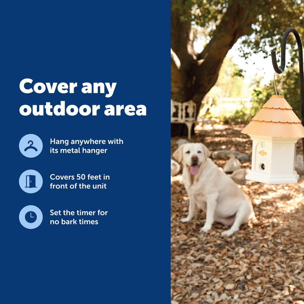 PetSafe Deluxe Outdoor Ultrasonic Bark Control - Elite No Barking Deterrent for All Dog Sizes - Up to 1/4 Acre (50 ft) Coverage - Weatherproof - Timer for Scheduled Activation - Bird House Design