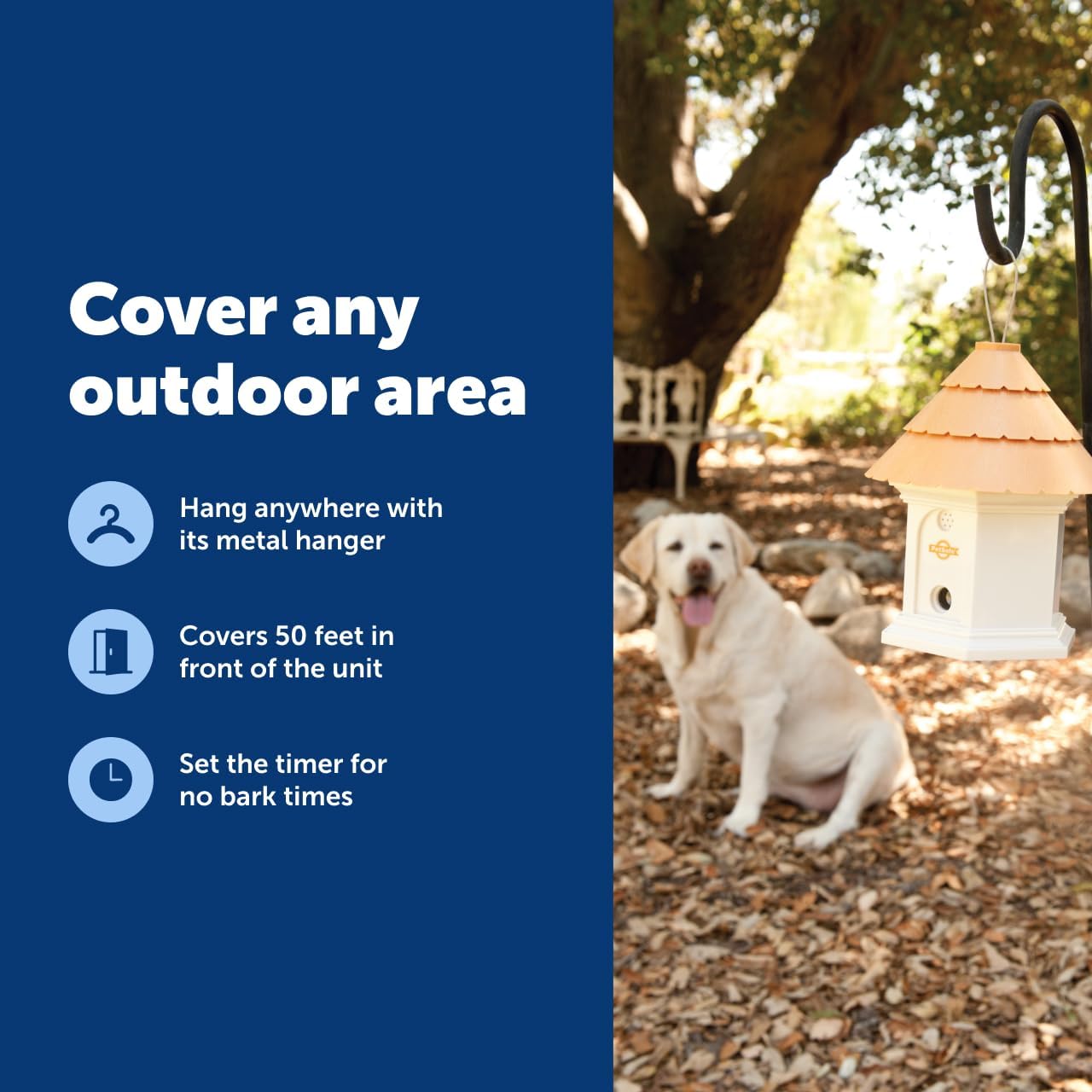 PetSafe Deluxe Outdoor Ultrasonic Bark Control - Elite No Barking Deterrent for All Dog Sizes - Up to 1/4 Acre (50 ft) Coverage - Weatherproof - Timer for Scheduled Activation - Bird House Design