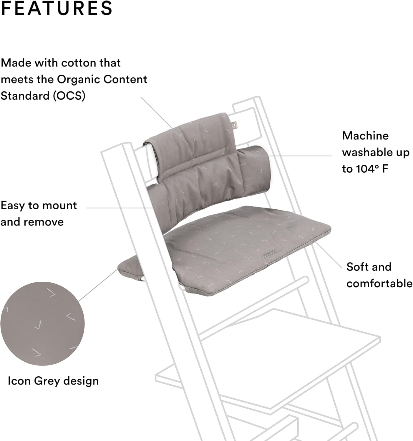 Stokk Trip Trap Classi Cushion Ico Gre Pai wit Trip Trap Chai Hig Chai fo Suppor an Comfor Machin Washable