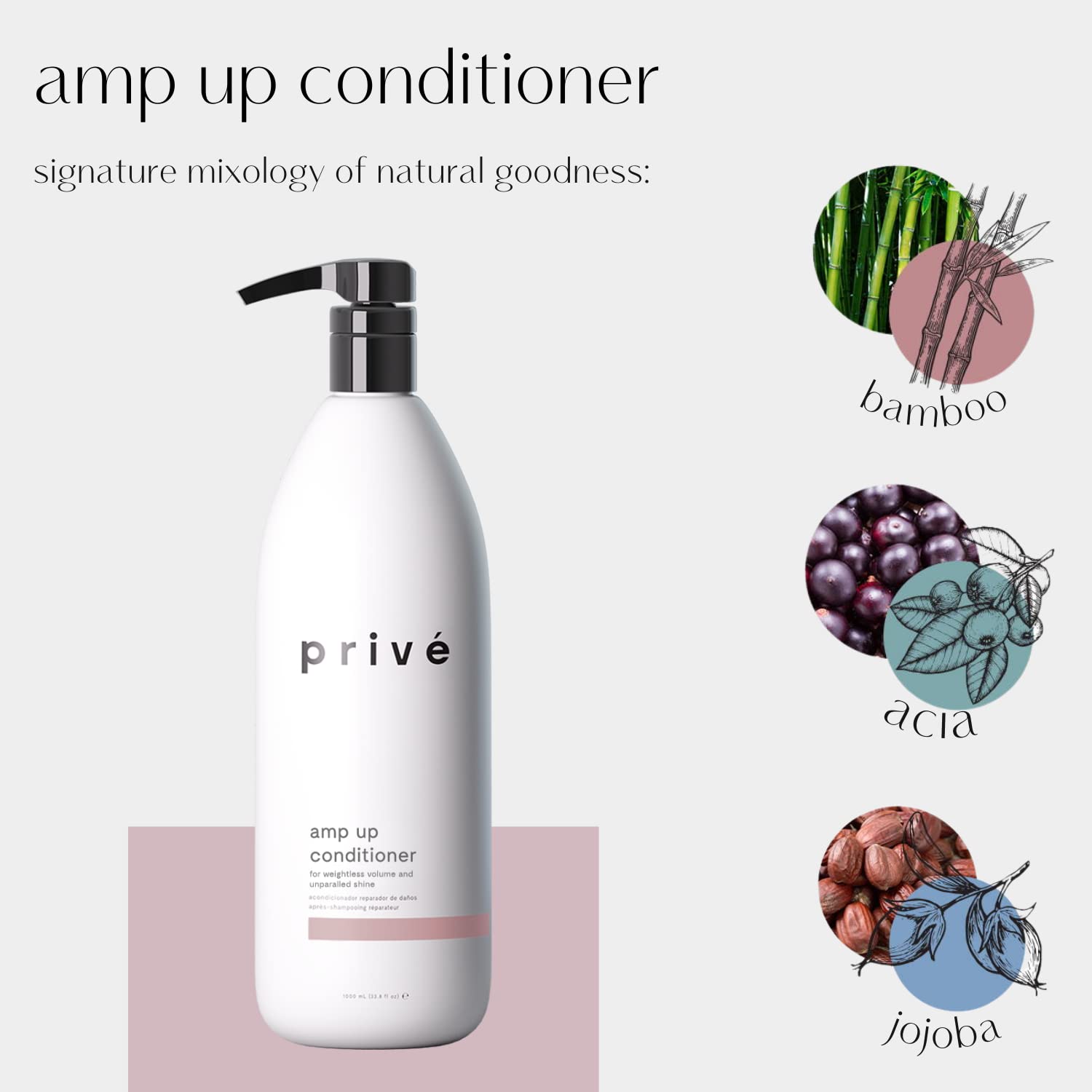 Priv¨¦ Amp Up Volumizing Conditioner for Fine Hair - Sulfate Free Hair Conditioner for Men Women - Vegan Color-Safe Formula with Bamboo, Green Tea Acai - Provides Weightless Moisture (33.8 oz)