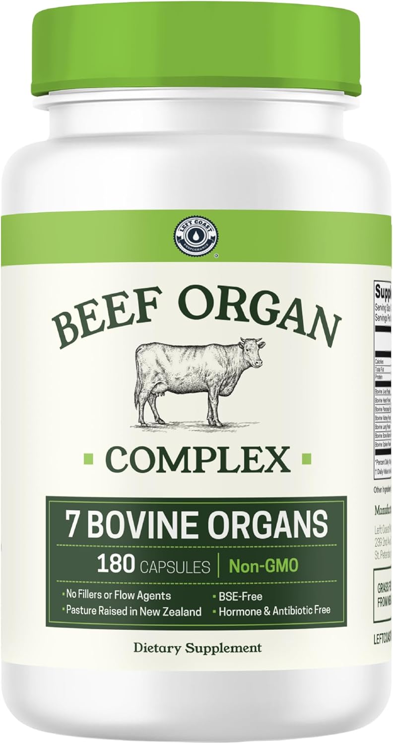 Beef Organ Supplement Grass Fed - 7 Beef Organs Complex from New Zealand - Liver Heart Pancreas Kidney Lung Spleen Bone Marrow - Non-GMO, No Fillers, Hormone & Antibiotic Free - Carnivore Diet - 180ct