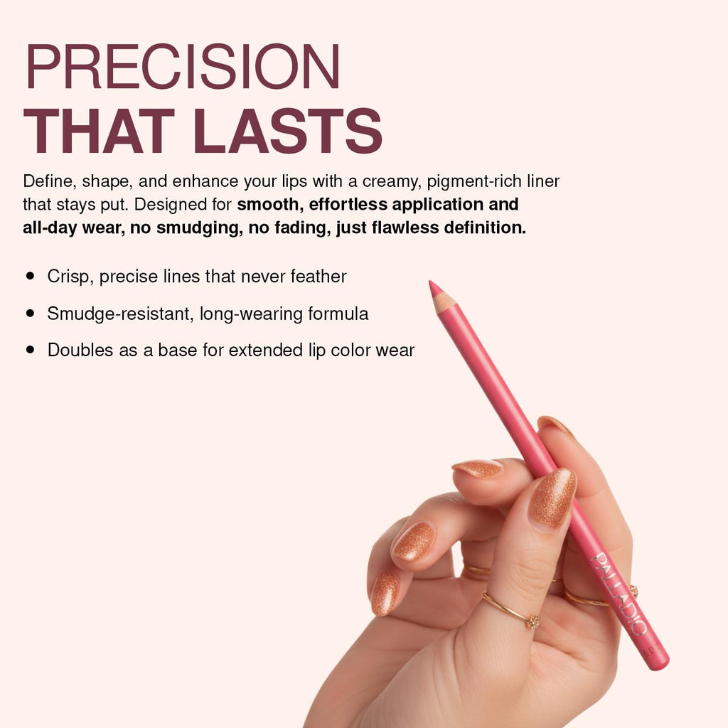 Palladio Lip Liner Pencil, Wooden, Firm yet Smooth, Contour and Line with Ease, Perfectly Outlined Lips, Comfortable, Hydrating, Moisturizing, Rich Pigmented Color, Long Lasting, Tickle Me Pink