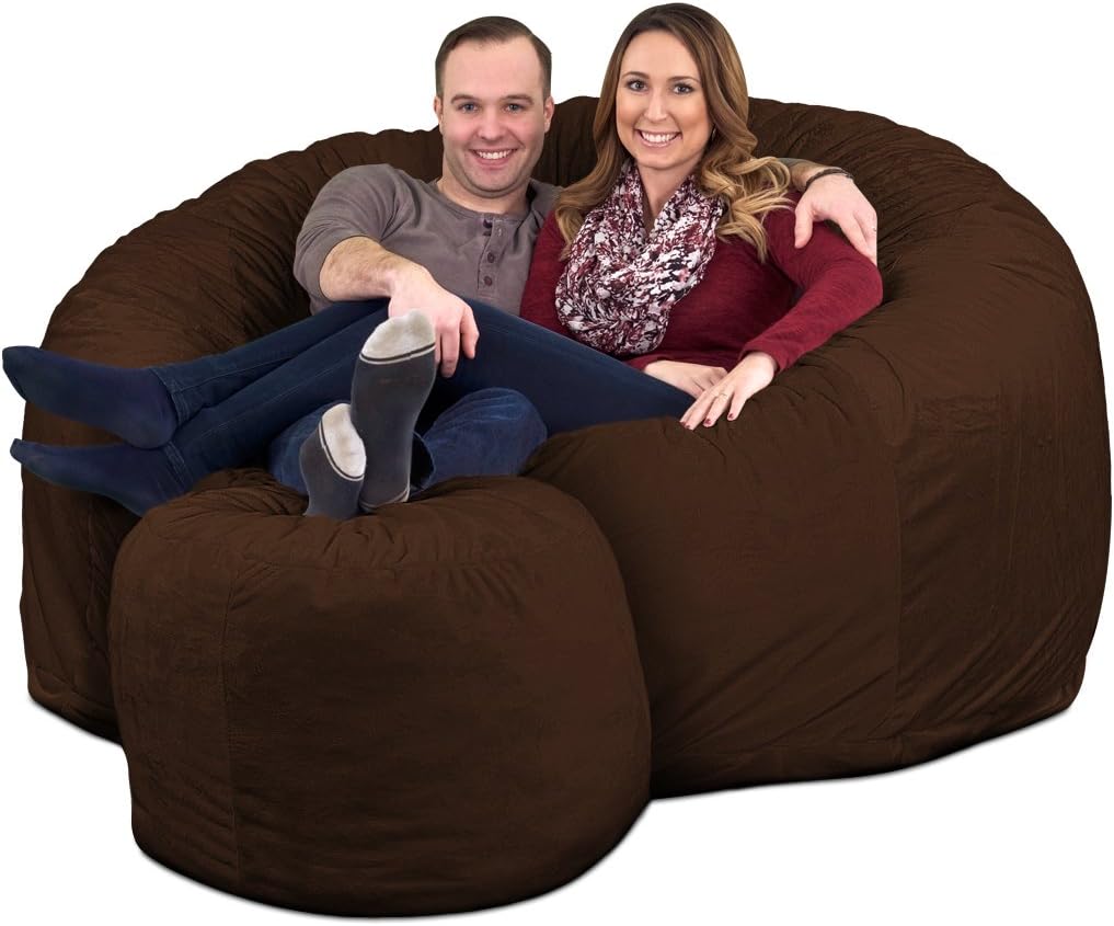ULTIMATE SACK 6ft Bean Bag Chair Footstool, Oversize Bean Bag Chair for Adults, Comfy Chair Bean Bag Couch Lounge Sofa Loveseat Furniture | Brown Suede