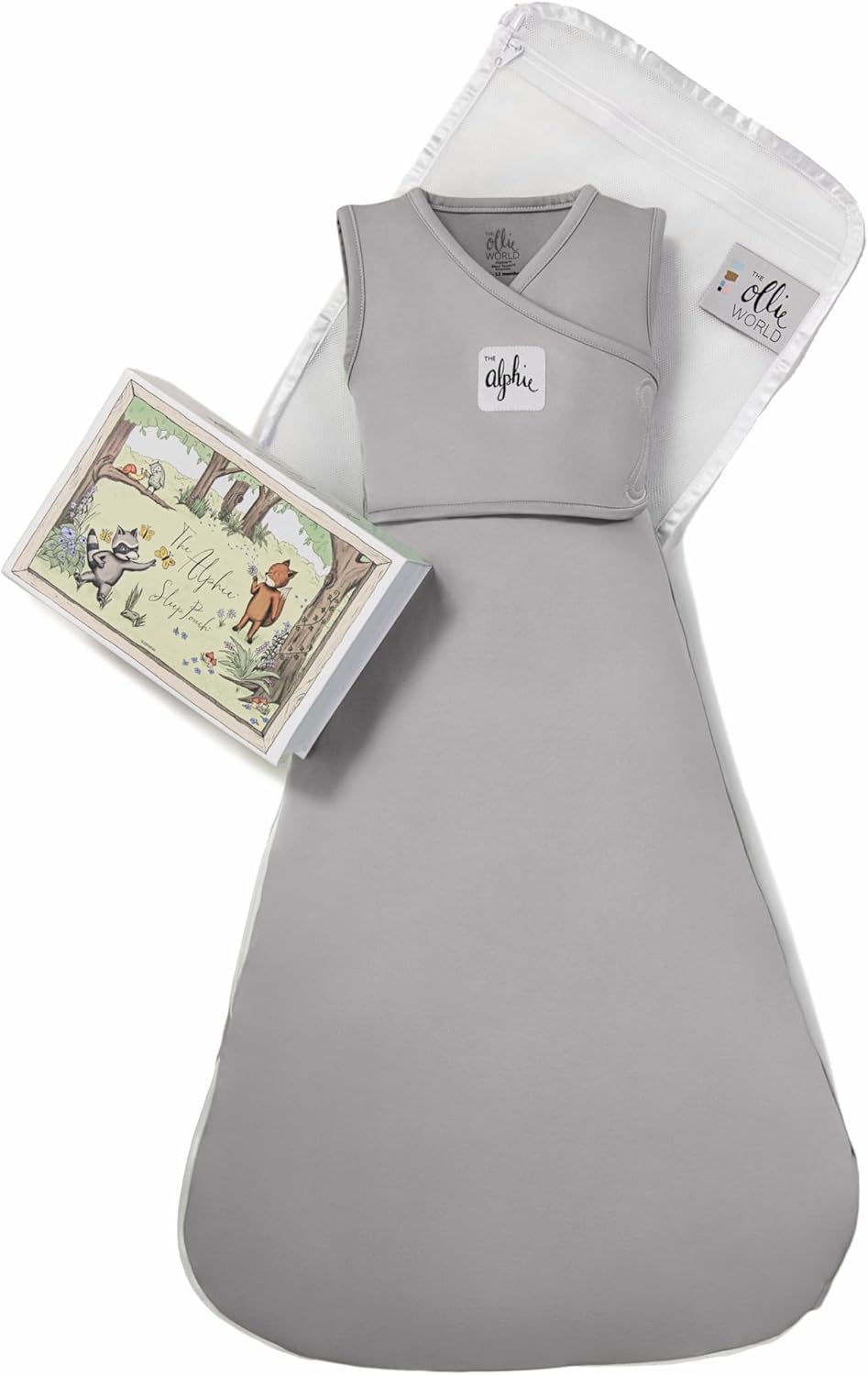 The Ollie Swaddle Alphie Sleep Pouch Baby Sleep Bundle – 3-Way Adjustable Newborn Swaddle Blanket and Wearable Sleep Sack | Moisture-Wicking, Buttery-Soft Fabric | Newborn to 14 Months (Stone)