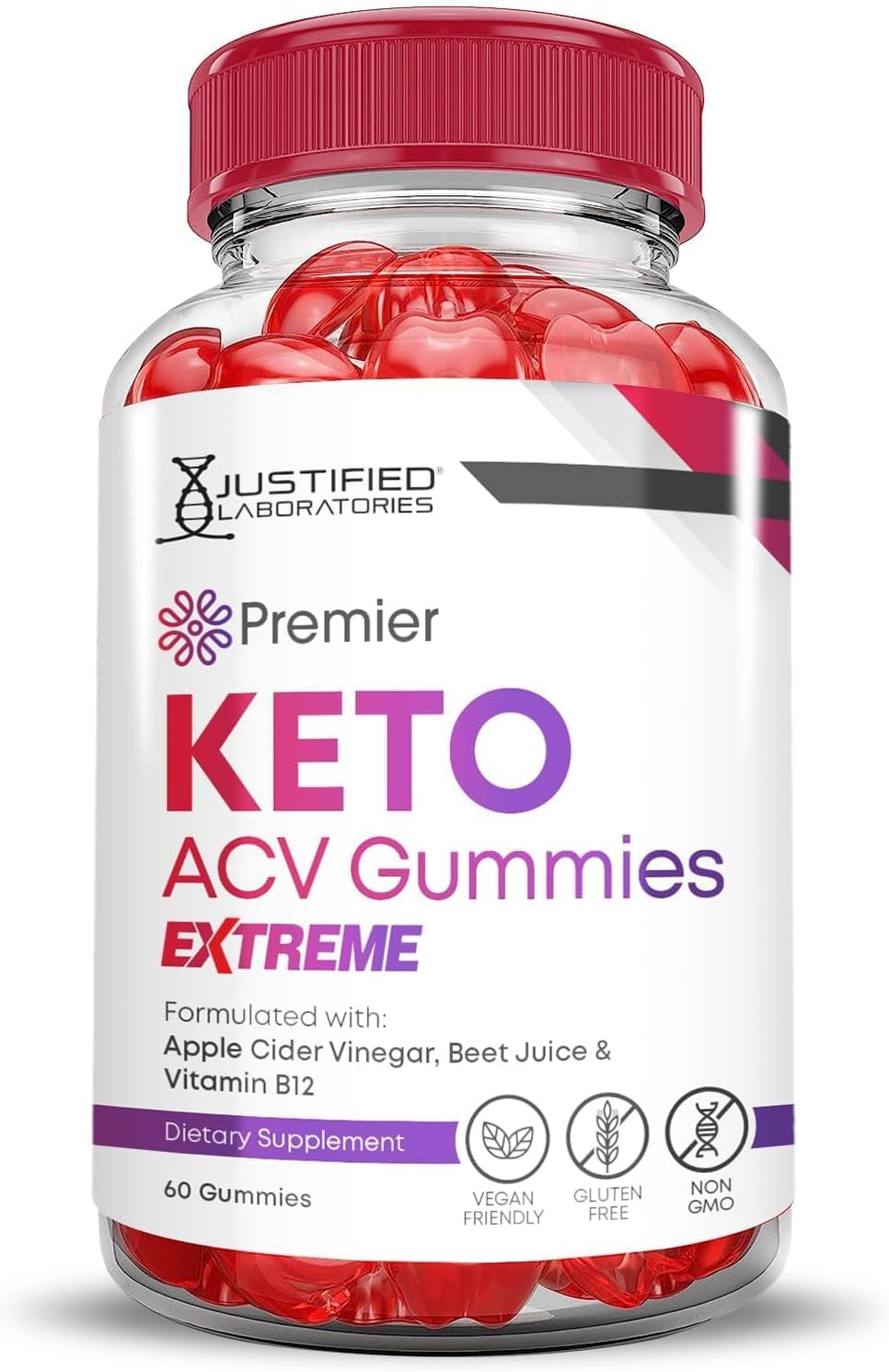 Justified Laboratories (2 Pack Premier Keto ACV Gummies Extreme 2000MG Premier Keto Gummies Apple Cider Vinegar Formulated with Pomegranate Beet Juice Powder B12 Vegan Non GMO 120 Gummys
