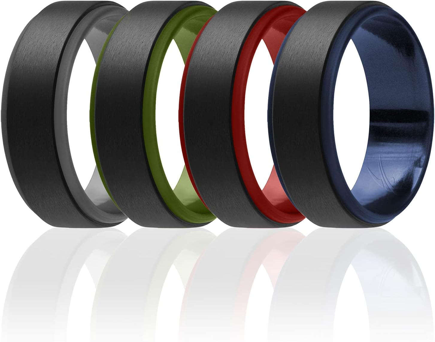 Silicon Rubbe Weddin Rin fo Men Comfor Fit Men' Weddin Band Breathabl Rubbe Engagemen Band 8m Wid 2m Thick Ste Edg Duo Pack Grey Red Oliv Green Dar Blue Black Siz 16