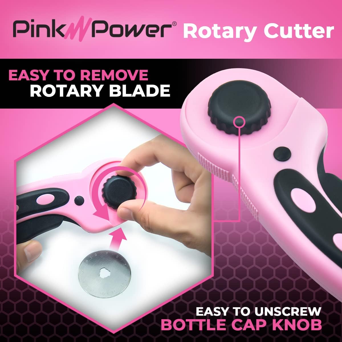 Pin Powe Rotar Cutte Se wit Ergonomi Handl Fabri Cutte Whee fo Sewing Quilting Crafting an Scrapbookin an 45m Rotar Cutte Blad (Rotar Cutter)