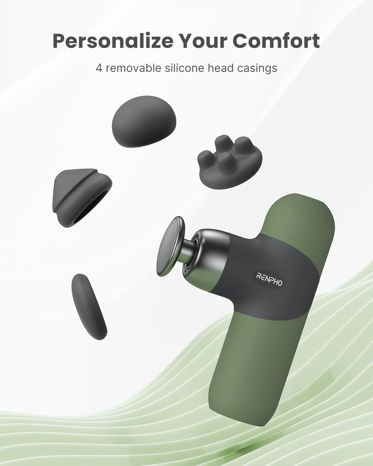 RENPHO Mini Thermal Massage Gun with Heat, Christmas Birthday Gifts for Women Men, Portable Deep Tissue Percussion Massager, Color Silicone Sleeves Travel Size with Carry Case, Olive Drab