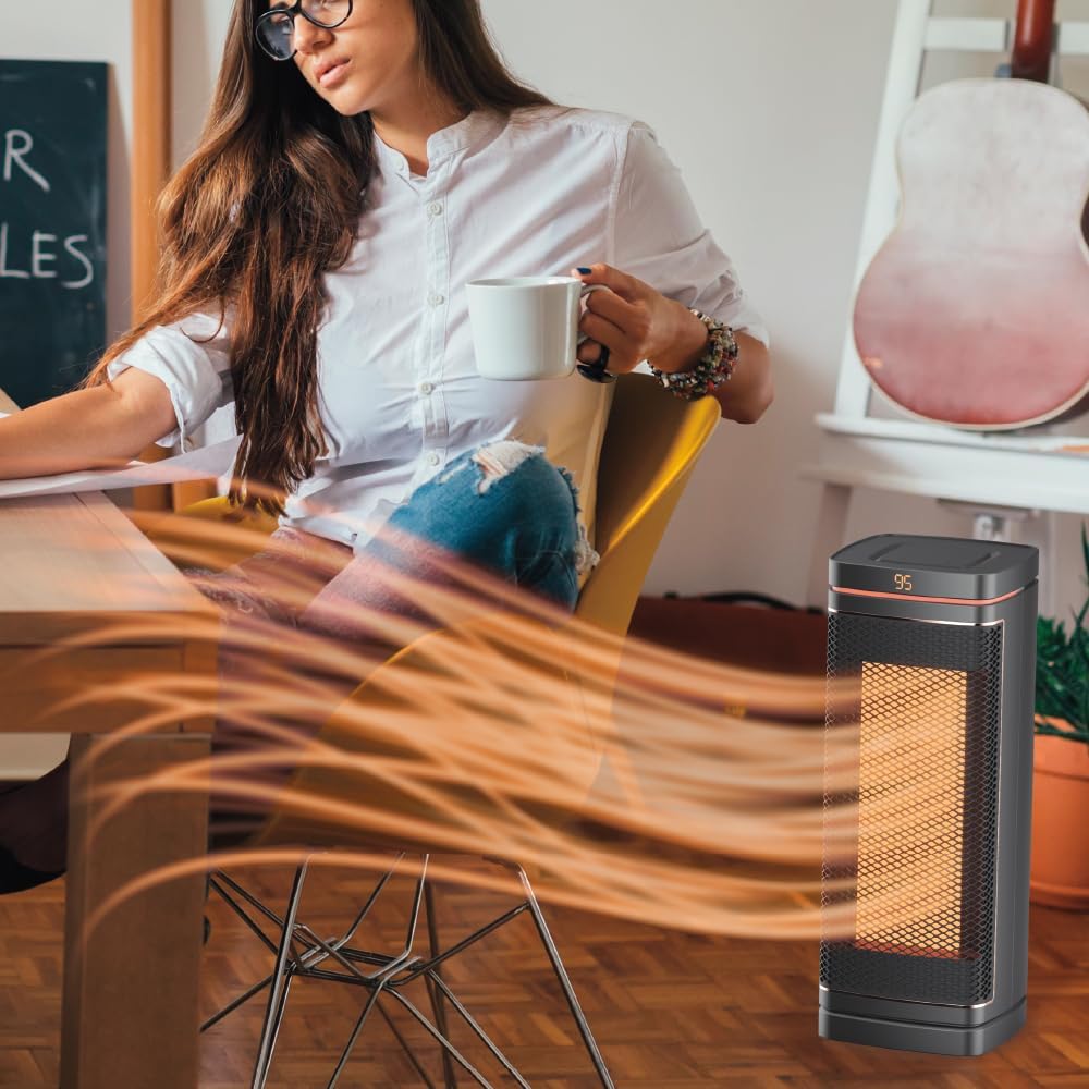 Hand Heate Coppe Cor Towe Spac Heate (150 W) Oscillating Cerami Technology Adjustabl Thermostat Quie Operation Remot Control Portabl Heate fo Indoo Use