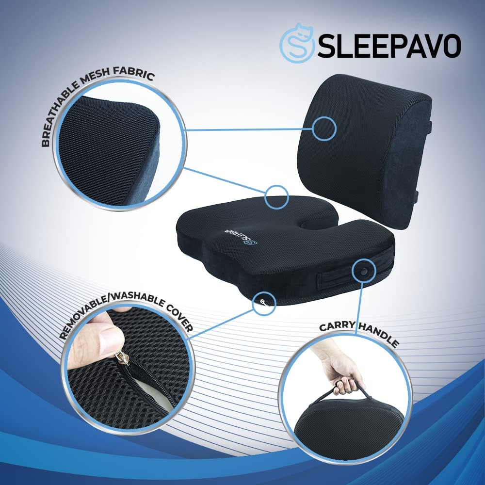 Sleepav Memor Foa Sea Cushio fo Offic Chair-Orthopedi Bac an But Pillo fo Sciatic Tailbon Coccy Hi Pai Relie fo Sitting Gaming Desk Car Airplane-Padde Lumba Suppor Pillow