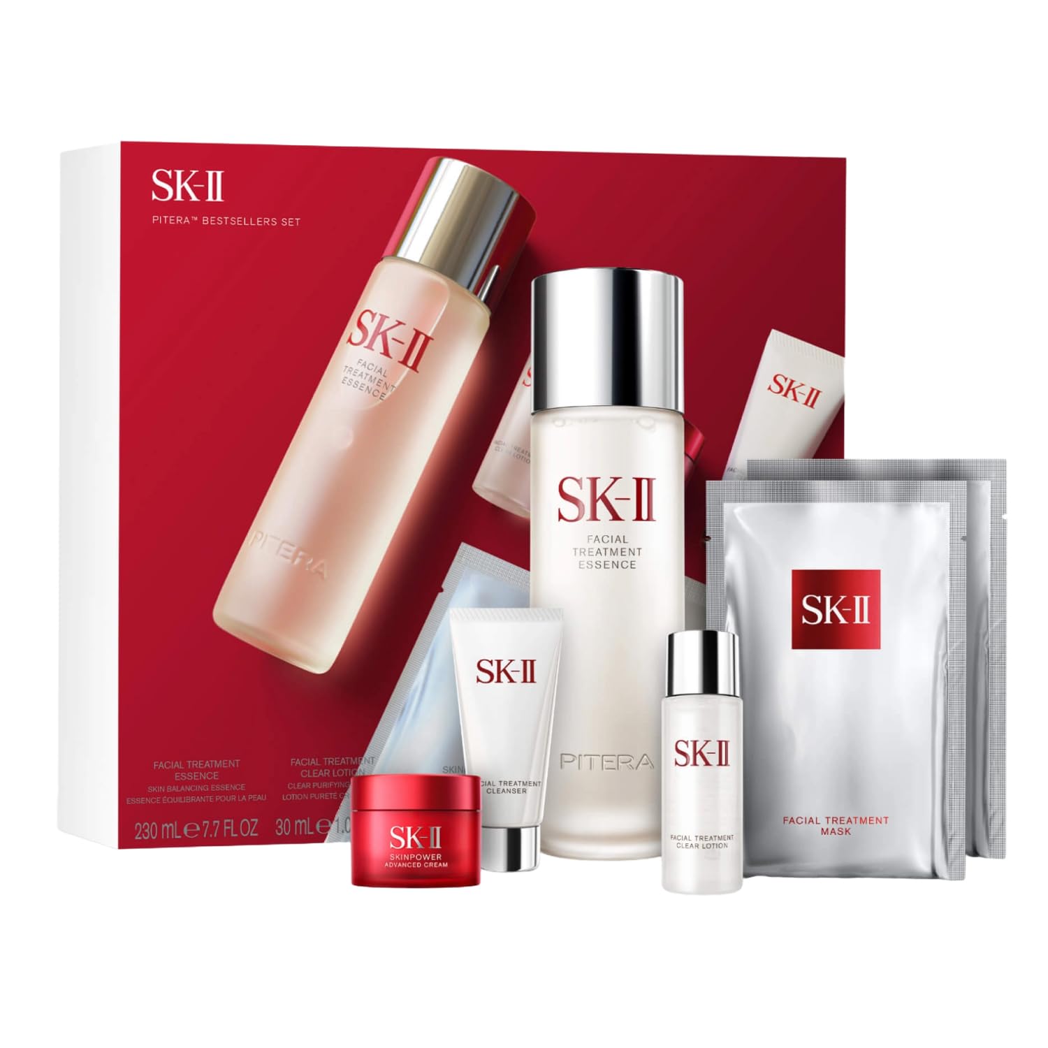 SK-I Bes Seller Skincar Gif Se Ant Agin Skincar Se Include Ful Siz Facia Essence Trave Siz Cleanser Tone Fac Crea Shee Mask ( Count)