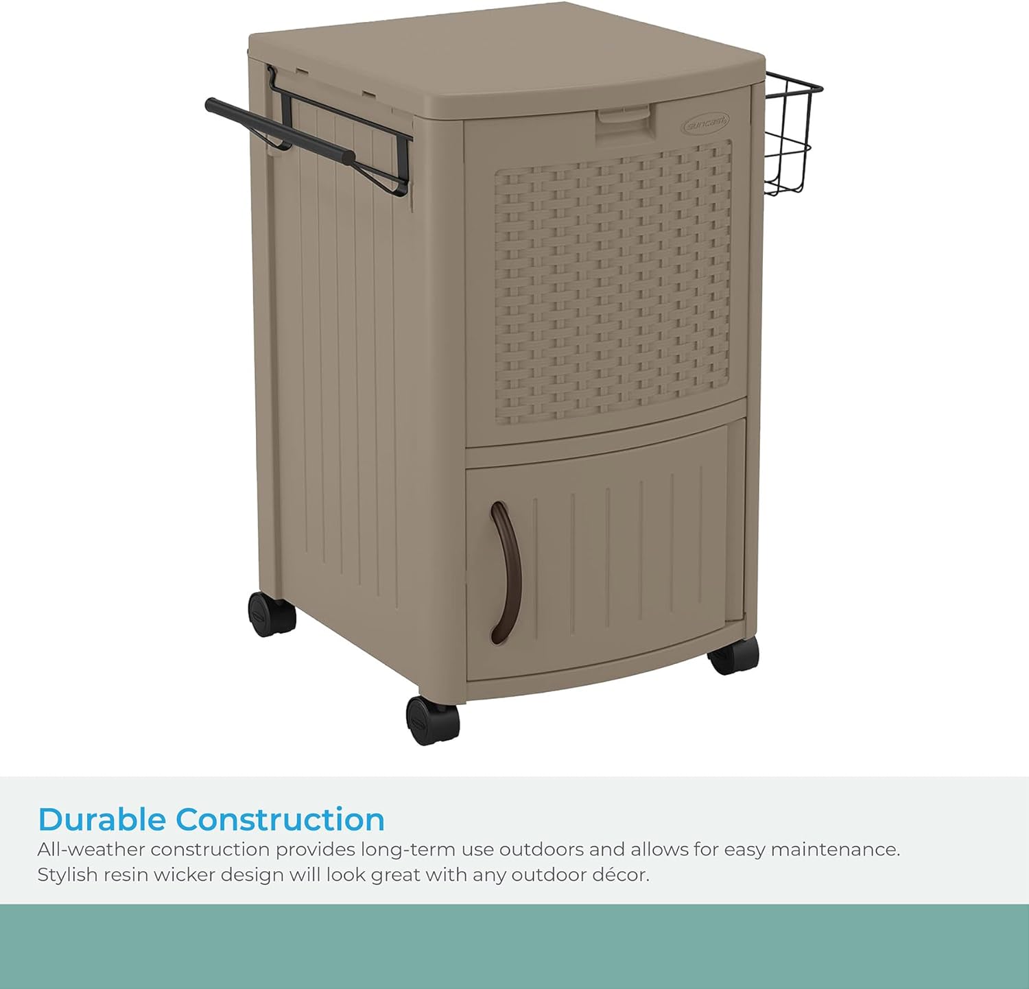 Suncas Resi 7 Quar Wicker-Loo Outdoo Pati Coole wit Wheels Hinge Lid Built-I Storag Baske an Cabine fo Outdoo Entertaining Java