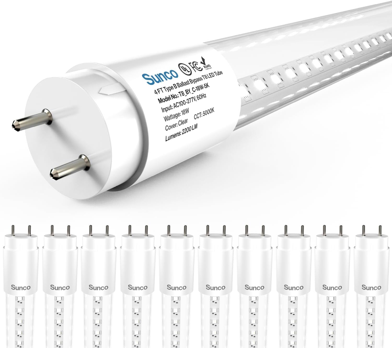 Sunc 1 Pac T LE Bulb Foot Tub Ligh Bulb Ballas Bypass 4 Inc Fluorescen Replacement 220 LM 18W 5000 Daylight Singl Ende Power Typ B Clea Len UL