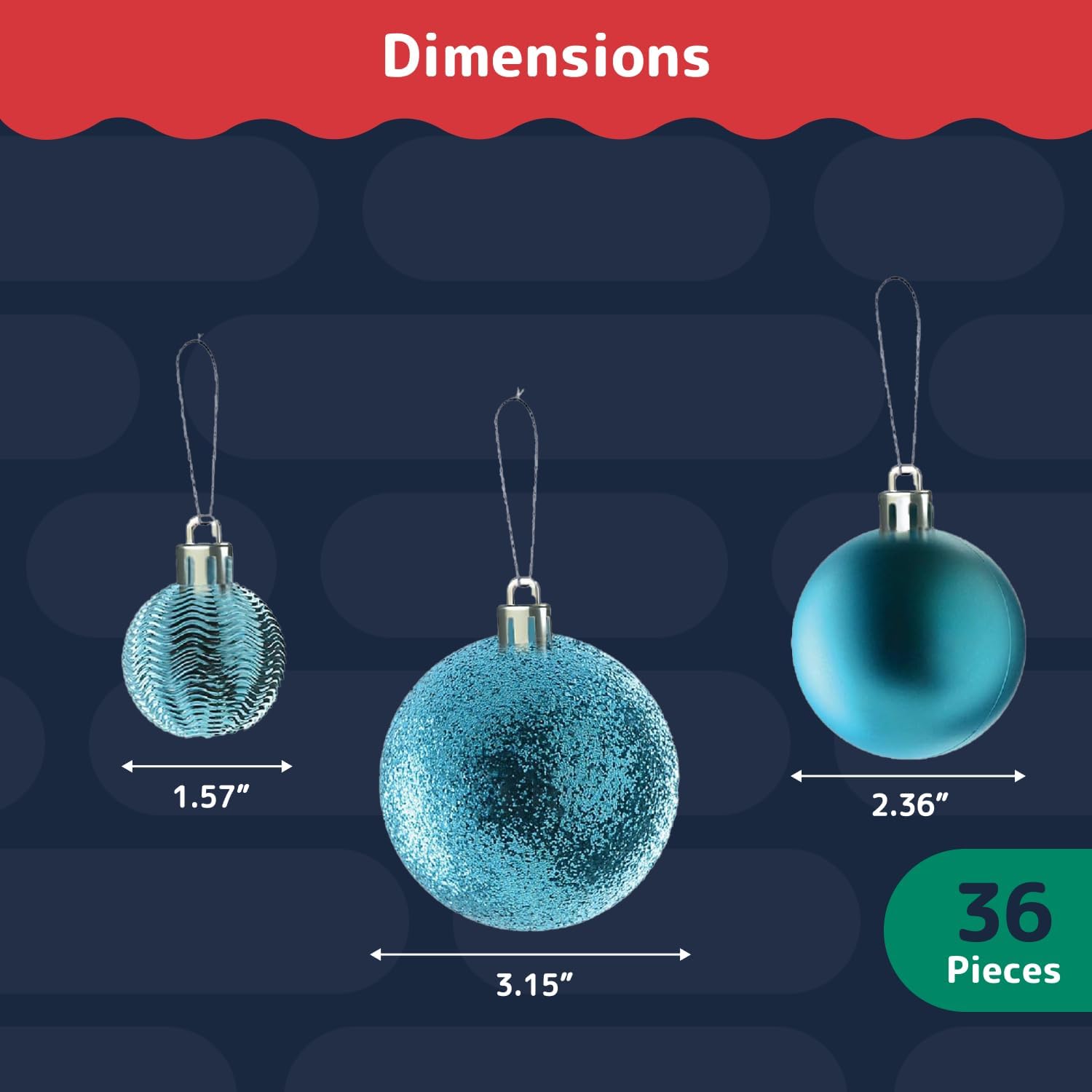 Prextex 36 Piece Christmas Ornaments Set - Acid Blue Christmas Tree Decorations - Shatterproof Ball Ornaments in Small, Medium, and Large Sizes - Durable Holiday Decor for Indoor and Outdoor Use