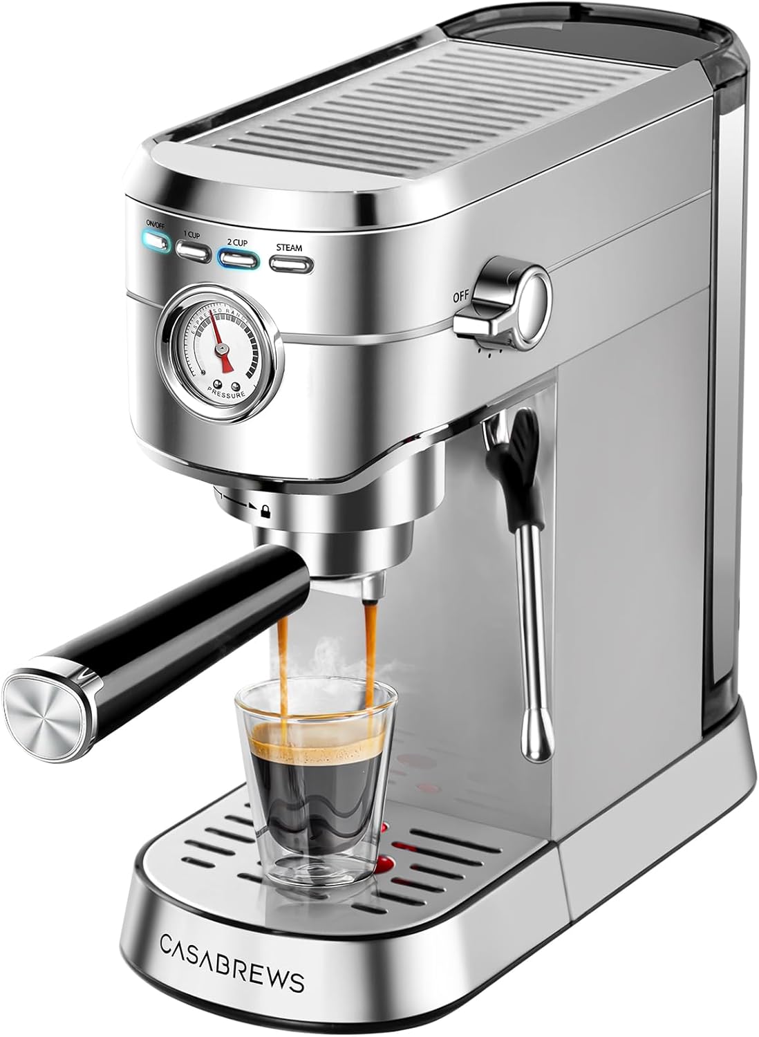 CM5418 Espresso Machine 20 Bar, Compact Espresso Maker with Steam Milk Frother, Stainless Steel Coffee Machine with 34oz Removable Water Tank for Cappuccino, Gift for Women or Men, Silver