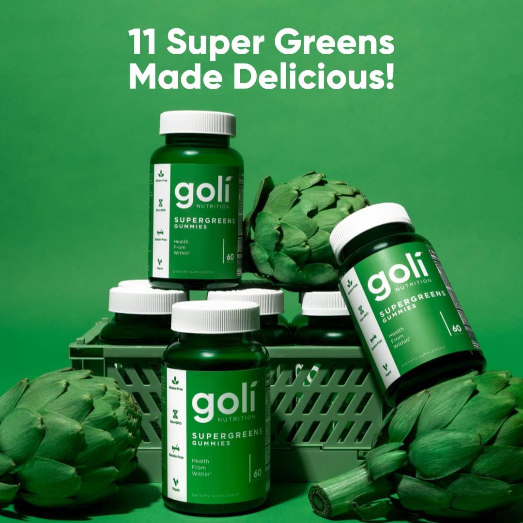 Goli Supergreens Gummies with Probiotics - Artichoke Leaf Extract, Spirulina, Kale, Vitamins A, B6, B12 - Vegan, Gluten-Free, Non-GMO - 300 Count (5 Pack)